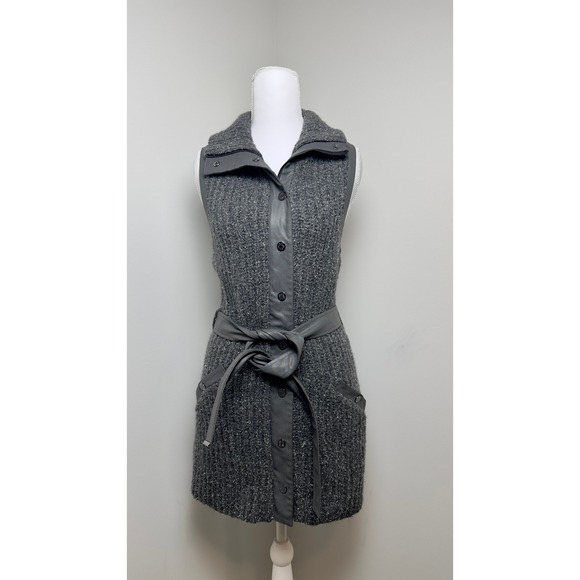 White House Black Market Sweaters - White House Black Market Grey Metallic Knit Longline Belted Sweater Vest‎ Small